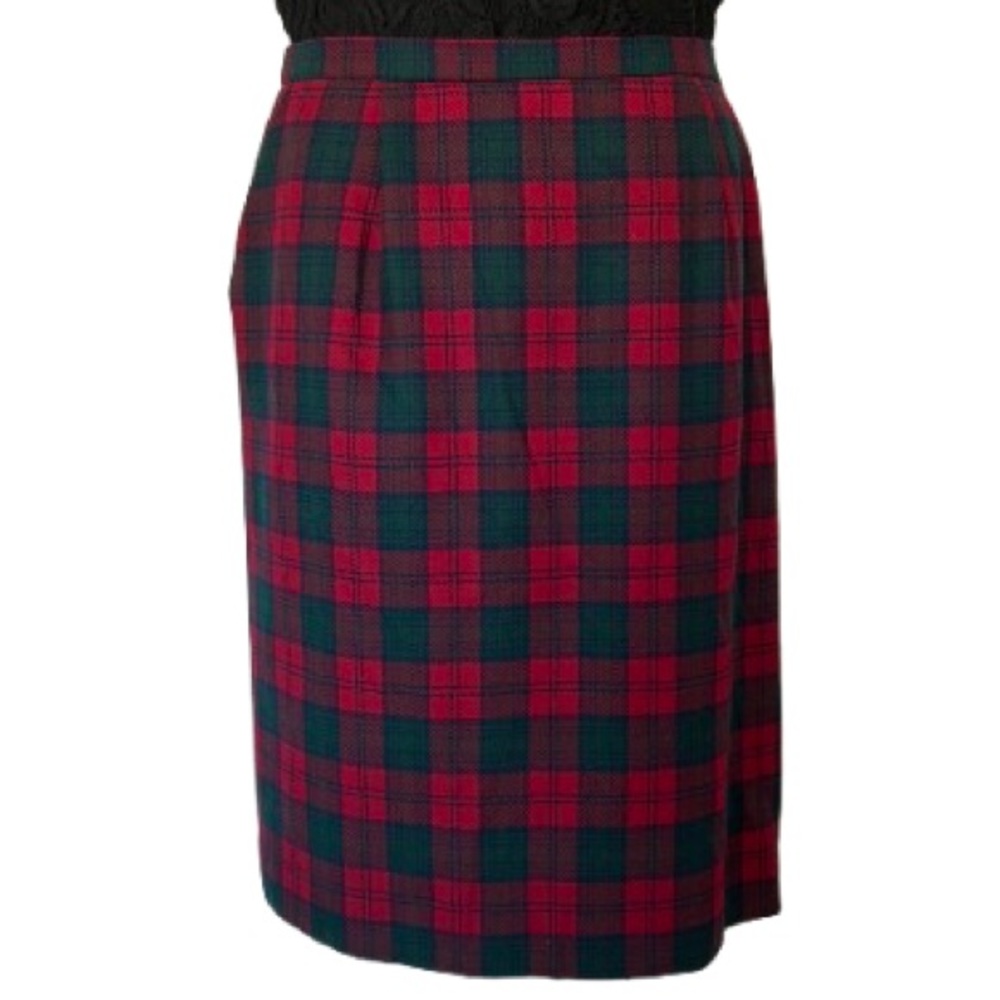 Vintage Pendleton Lindsay Tartan Plaid 100% Wool Skirt Red & Green USA Size 18